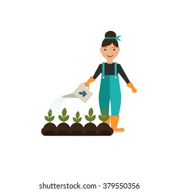 Illustration of farmer watering harvest