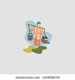illustration of a farmer watering his farm in the form of a colored vector design