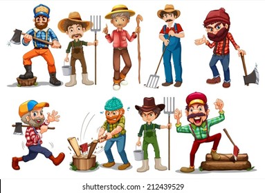 Illustration of farmers and lumberjacks