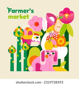Illustration for a farmers market, harvest festival or
food fair. Suitable as a banner, advertisement or signboard . 
This design will definitely make your project stand out.