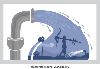 Illustration of farmers are pumping water into the field 