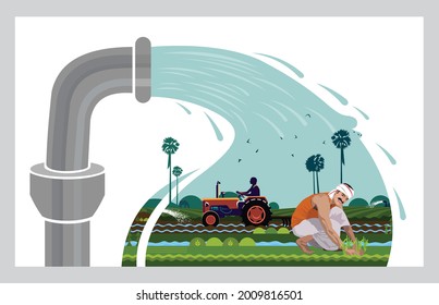Illustration of farmers are pumping water into the field 