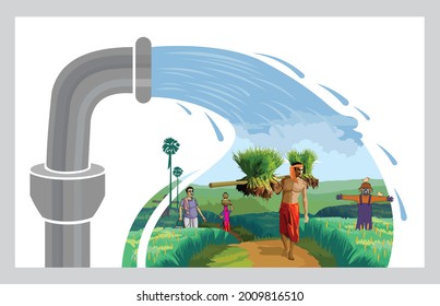 Illustration of farmers are pumping water into the field 