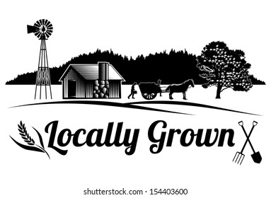 Illustration of farmers working at field, vector