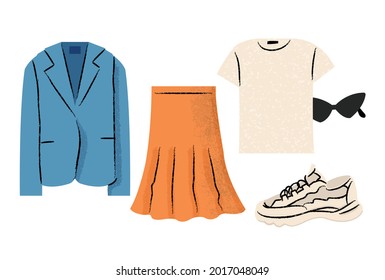 illustration of fashion items with sneakers and jacket