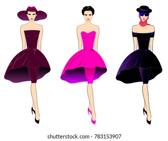 Illustration of fashion, vector, three patterns