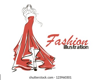 Illustration of fashion woman in red