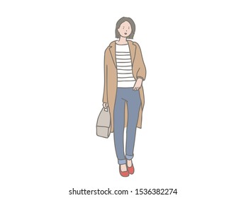 An illustration of a fashionable adult woman in winter.