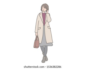 An illustration of a fashionable adult woman in winter.