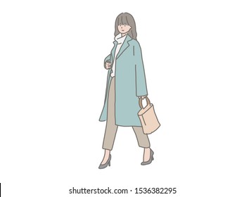 An illustration of a fashionable adult woman in winter.