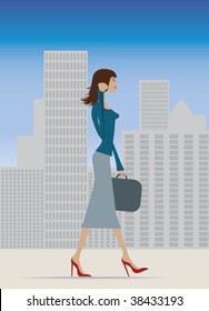 Illustration of a fashionable business woman in city
