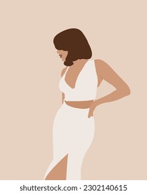 Illustration of a fashionable cute girl on a light pink background.