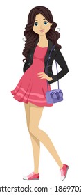 Illustration of a Fashionable Female Student Posing for a Shot