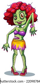 Illustration of a fashionable female zombie on a white background  