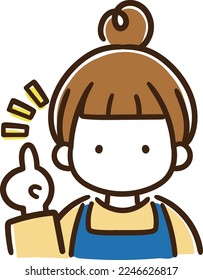 Illustration of a fashionable girl with bun hair raising her index finger and talking to explain something