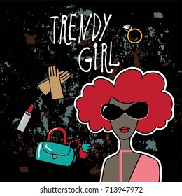 Illustration fashionable girls with fashionable accessories