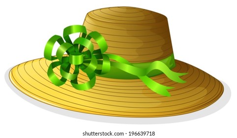 Illustration of a fashionable hat with a green ribbon on a white background