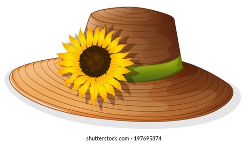 Illustration of a fashionable hat with a sunflower on a white background