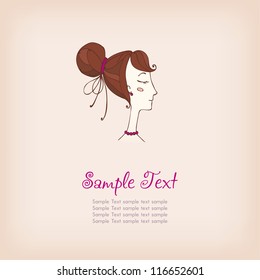 Illustration of fashionable stylized girl with sample text, can be used as template for design and decoration greeting card, scrapbooking etc.