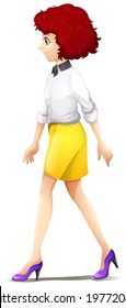 Illustration of a fashionable woman walking on a white background