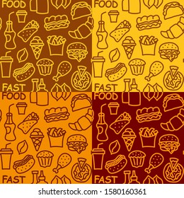 illustration of the fast food colorful four seamless patterns