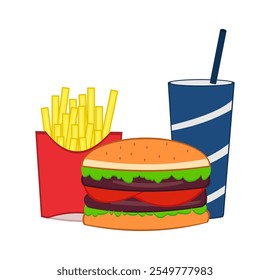 illustration of fast food. hamburger, french fries, and soda drink.