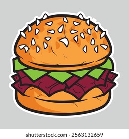 illustration of a fast food hamburger sticker for entrepreneurship