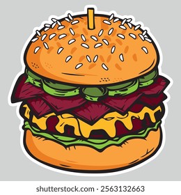 illustration of a fast food hamburger sticker for entrepreneurship