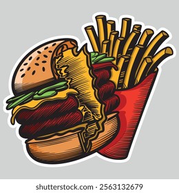 illustration of a fast food hamburger sticker for entrepreneurship