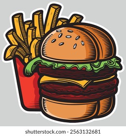 illustration of a fast food hamburger sticker for entrepreneurship