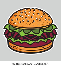 illustration of a fast food hamburger sticker for entrepreneurship