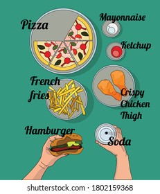 Illustration of fast food on the table vector