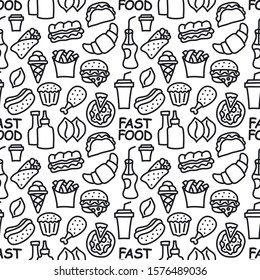 illustration of the fast food seamless pattern black and white