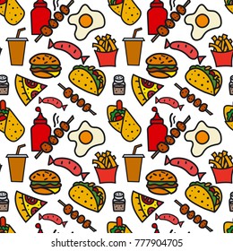 illustration of fast food seamless pattern