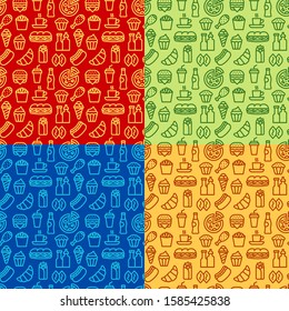 illustration of the fast food seamless patterns black and white, include four different patterns