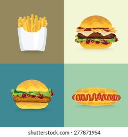 illustration of fast food set, vector