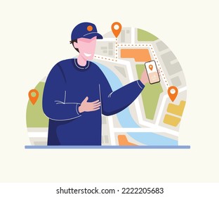 Illustration of fast goods delivery services using the mobile app