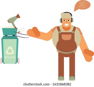 An illustration of a fat boy throwing damaged goods because it is can't be used anymore. A damaged goods vector illustration, this illustration can use as a sticker also. 