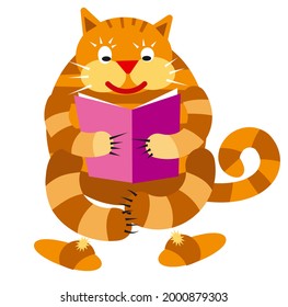 ilustración del gato gordo leyendo el libro