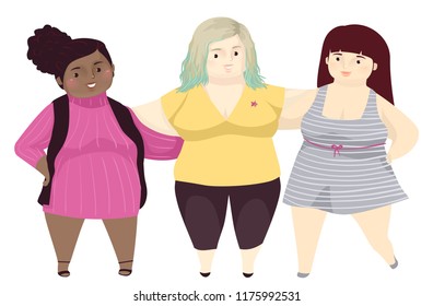 Illustration of Fat Girl Friends Standing Together