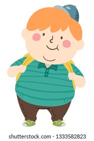 Illustration of a Fat Kid Boy Student with Backpack