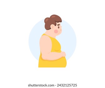 illustration of a fat man seen from the side. feel uncomfortable because you are overweight. Cushing's syndrome and obesity. health problems. flat style character illustration design. graphic elements