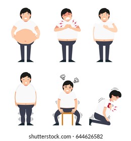 Illustration of fat man with various diseases vector