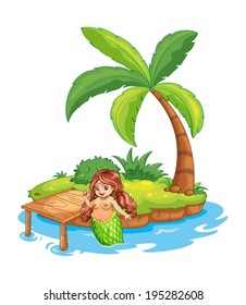 Illustration of a fat mermaid at the beach on a white background