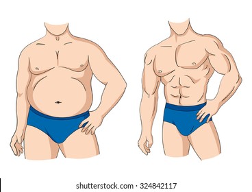 Illustration of a fat and muscular man figure
