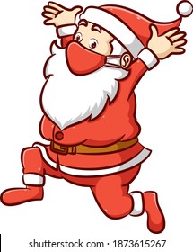 The illustration of the fat Santa clause with the long white beard is running with the shock expression on his face