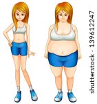 Illustration of a fat and a slim woman on a white background