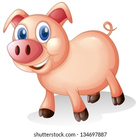 Illustration of a fat and smiling pig on a white background