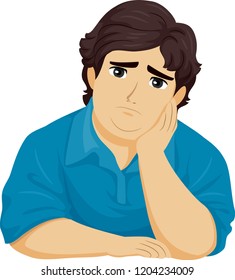 Illustration of a Fat Teenage Guy with Hand on Face Feeling Sad or Depressed