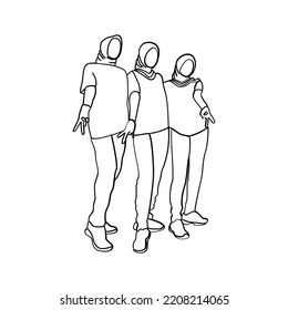 Illustration of fat woman in line art style